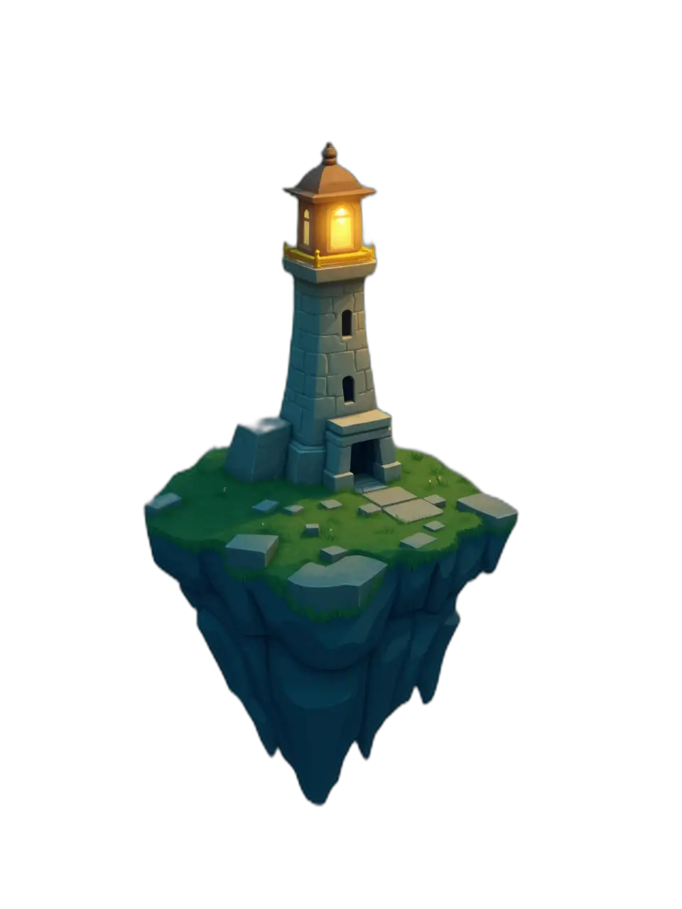 A drifting island fragment with an ancient glowing structure